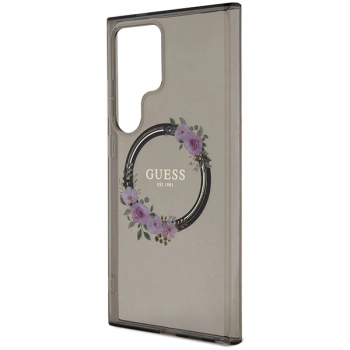 Etui Guess IML Flowers Wreath MagSafe na Samsung Galaxy S24 Ultra - czarne