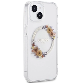 Etui Guess IML Flowers Wreatch MagSafe na iPhone 15 / 14 / 13 - przezroczyste