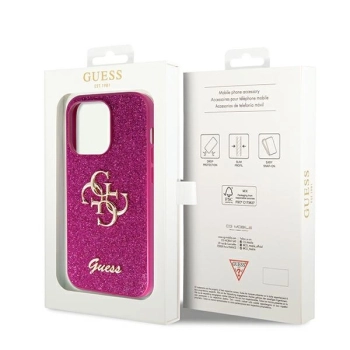 Etui Guess Glitter Script Big 4G na iPhone 15 Pro - fioletowe