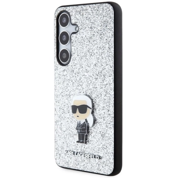 Etui Karl Lagerfeld Fixed Glitter Ikonik Logo Metal Pin na Samsung Galaxy S24 - srebrne
