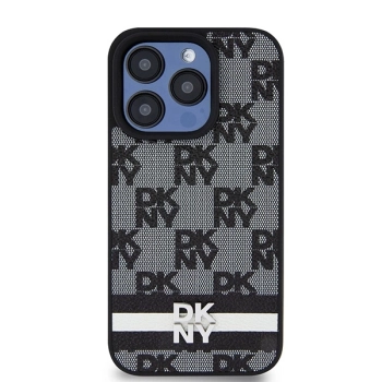 Etui DKNY Leather Checkered Mono Pattern & Printed Stripes na iPhone 15 Pro Max - czarne