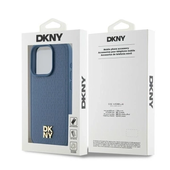 Etui DKNY Leather Monogram Pattern Metal Logo MagSafe na iPhone 15 Pro - niebieskie