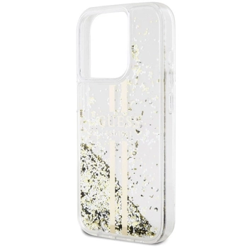 Etui Guess Liquid Glitter Gold Stripes na iPhone 15 Pro Max - przezroczyste
