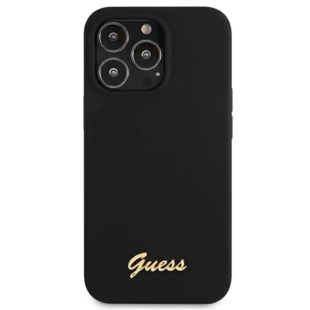 Etui Guess Silicone Script Gold Logo MagSafe na iPhone 13 Pro Max - czarne