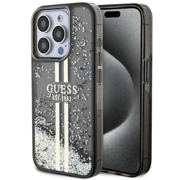 Etui Guess Liquid Glitter Gold Stripes na iPhone 15 Pro Max - czarne