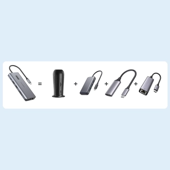 Choetech HUB wielofunkcyjny z wyświetlaczem 12w1 USB-C do 1xUSB-C/4xUSB-A/2xHDMI/1xVGA/1xAUX/czytnik kart pamięci szary (HUB-M26)