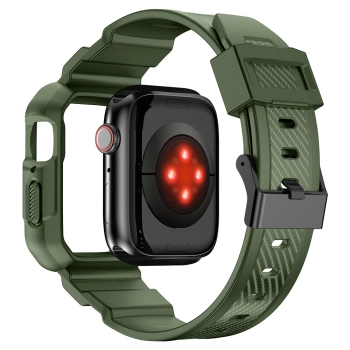 Kingxbar CYF537 2w1 pancerne etui Apple Watch SE, 9, 8, 7, 6, 5, 4, 3, 2, 1 (45, 44, 42 mm) z paskiem zielone