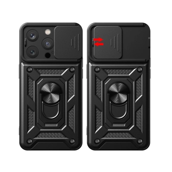 Pancerne etui z podstawką i osłoną aparatu do iPhone 15 Pro Max Hybrid Armor Camshield - niebieskie