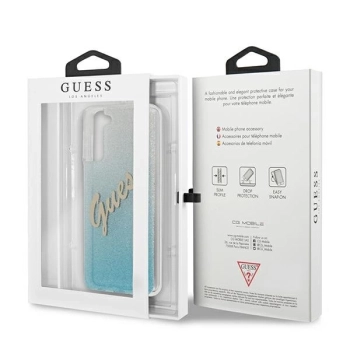 Etui Guess Glitter Gradient Script na Samsung Galaxy S21+ - niebieskie