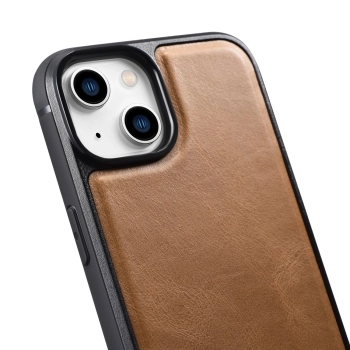 iCarer Leather Oil Wax etui pokryte naturalną skórą do iPhone 14 brązowy (WMI14220717-TN)