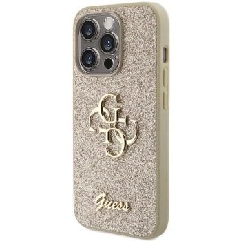 Etui Guess Glitter Script Big 4G na iPhone 15 Pro - złote