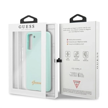 Etui Guess Silicone Script Metal Logo na Samsung Galaxy S21+ - niebieskie