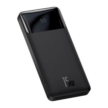 Baseus Bipow powerbank z wyświetlaczem 10000mAh 15W czarny (Overseas Edition) + kabel USB-A - Micro USB 0.25m czarny (PPBD050001)