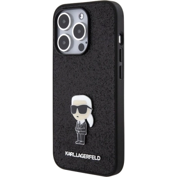 Etui Karl Lagerfeld Fixed Glitter Ikonik Logo Metal Pin do iPhone 15 Pro - czarne