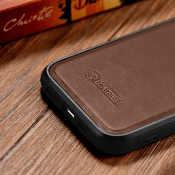 iCarer Leather Oil Wax etui pokryte naturalną skórą do iPhone 14 brązowy (WMI14220717-BN)