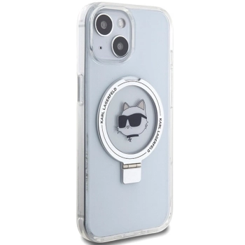 Etui Karl Lagerfeld Ring Stand Choupette Head MagSafe do iPhone 15 Plus - białe