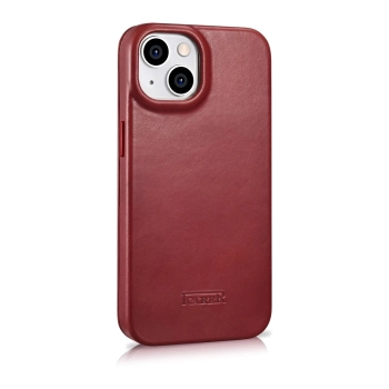 iCarer CE Oil Wax Premium Leather Folio Case skórzane etui iPhone 14 z klapką magnetyczne MagSafe czerwony (AKI14220705-RD)