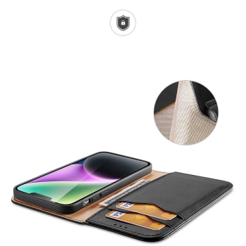 Etui z portfelem Dux Ducis Hivo z blokadą RFID do iPhone 15 Plus - czarne