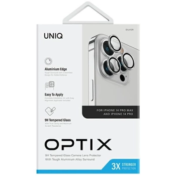 Szkło UNIQ Optix Aluminium Camera Lens Protector na obiektyw aparatu iPhone 14 Pro / 14 Pro Max z aplikatorem - srebrne