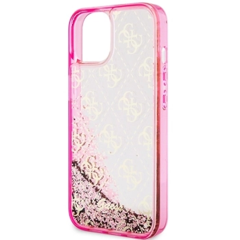 Etui Guess Liquid Glitter 4G Transculent na iPhone 14 - różowe