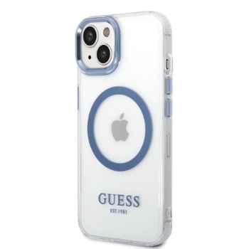 Etui Guess Metal Outline MagSafe na iPhone 14 Plus - niebieskie