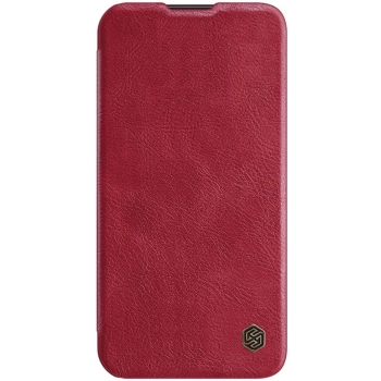 Nillkin Qin Leather Pro Case etui iPhone 14 Pro Max osłona na aparat kabura pokrowiec obudowa z klapką czerwony