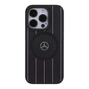Etui Mercedes Stripes Pattern Leather MagSafe na iPhone 15 Pro Max - czarne