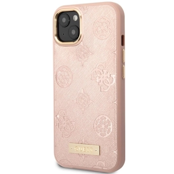 Etui Guess Peony Logo Plate MagSafe na iPhone 14 - różowe