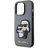 Etui Karl Lagerfeld Saffiano Karl&Choupette na iPhone 14 Pro - srebrne