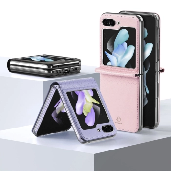 Skórzane etui Samsung Galaxy Z Flip5 5G z klapką portfel pokrowiec na tył Dux Ducis Bril - różowe