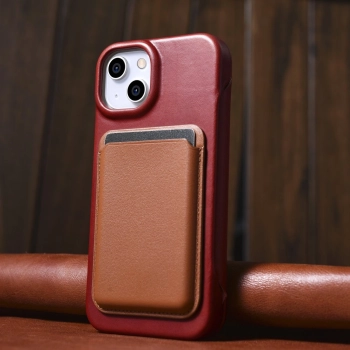 iCarer CE Oil Wax Premium Leather Folio Case skórzane etui iPhone 14 z klapką magnetyczne MagSafe czerwony (AKI14220705-RD)
