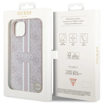 Etui Guess 4G Printed Stripes MagSafe na iPhone 14 Plus - różowe