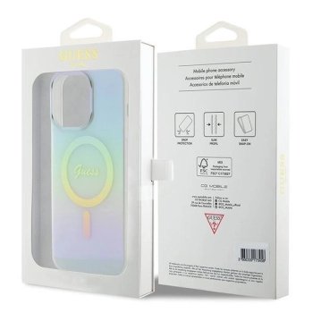 Etui Guess IML Iridescent MagSafe na iPhone 15 Pro - turkusowe