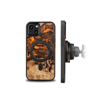 Etui z drewna i żywicy na iPhone 13 MagSafe Bewood Unique Orange - pomarańczowo-czarne