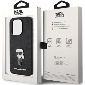 Etui Karl Lagerfeld Fixed Glitter Ikonik Logo Metal Pin do iPhone 15 Pro - czarne