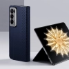 Etui skórzane Dux Ducis Bril z podstawką i portfelem do Honor Magic V2 - niebieskie
