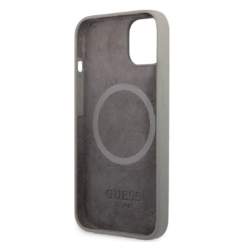 Etui Guess Silicone Logo Plate MagSafe na iPhone 13 mini - szare