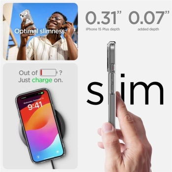 Etui Spigen Ultra Hybrid Mag z MagSafe na iPhone 15 Plus - białe (wzór Zero One)