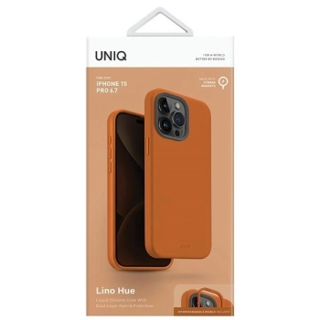 Etui UNIQ Lino Hue Magclick Charging do iPhone 15 Pro Max - pomarańczowe