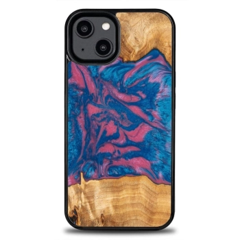 Etui z drewna i żywicy na iPhone 15 Bewood Unique Vegas - różowo-niebieskie