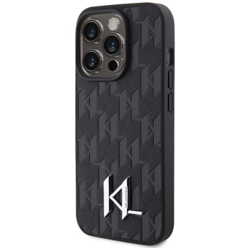Etui Karl Lagerfeld Leather Monogram Hot Stamp Metal Logo na iPhone 15 Pro Max - czarne