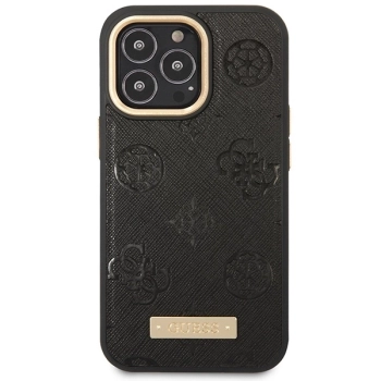 Etui Guess Peony Logo Plate MagSafe na iPhone 14 Pro - czarne