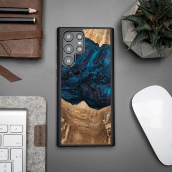 Etui z drewna i żywicy na Samsung Galaxy S22 Ultra Bewood Unique Neptun - granatowo-czarne