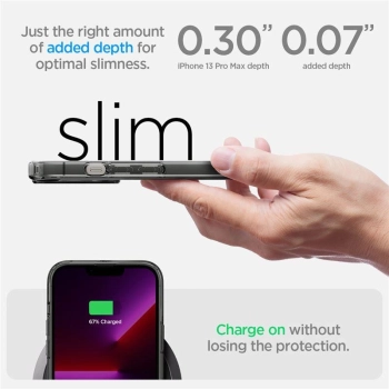 Etui Spigen Ultra Hybrid Mag z MagSafe na iPhone 13 Pro Max - ciemnoszare (wzór Zero One)