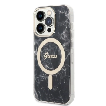 Etui Guess Marble MagSafe na iPhone 14 Pro Max + ładowarka indukcyjna - czarne