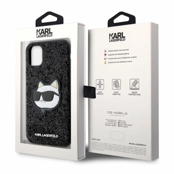 Etui Karl Lagerfeld Glitter Choupette Patch na iPhone 11 / Xr - czarne