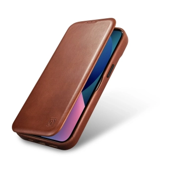 iCarer CE Oil Wax Premium Leather Folio Case skórzane etui iPhone 14 z klapką magnetyczne MagSafe brązowy (AKI14220705-BN)