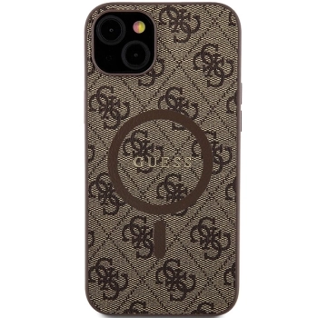 Etui Guess 4G Collection Leather Metal Logo MagSafe na iPhone 15 / 14 / 13 - brązowe