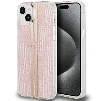 Etui Guess IML 4G Gold Stripe na iPhone 15 / 14 / 13 - różowe