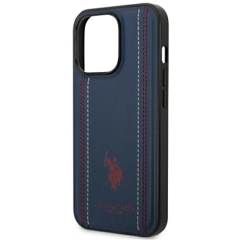 Etui U.S. Polo Assn. Leather Stitch na iPhone 14 Pro - granatowe